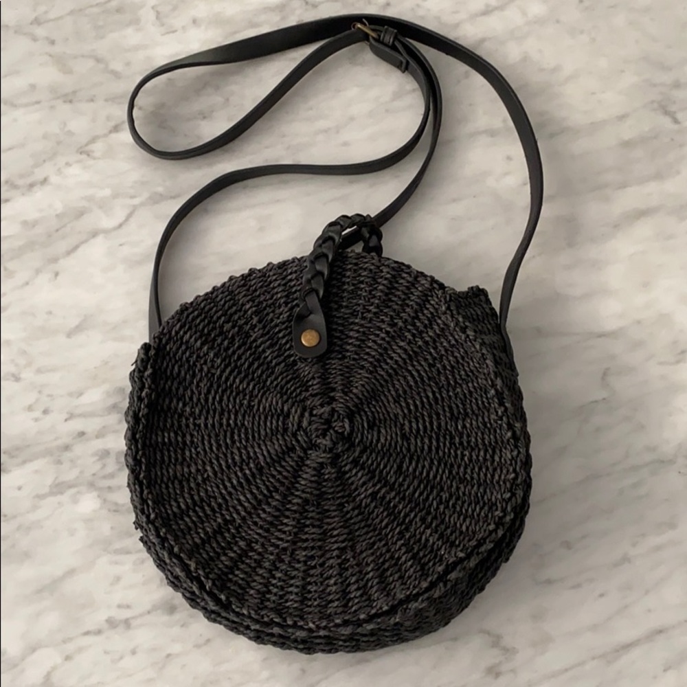 Zara black straw woven crossbody bag